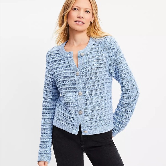 Ann Taylor Loft Ribbed Knit Sweater Jacket Sky Blue Size Medium - Picture 2 of 10